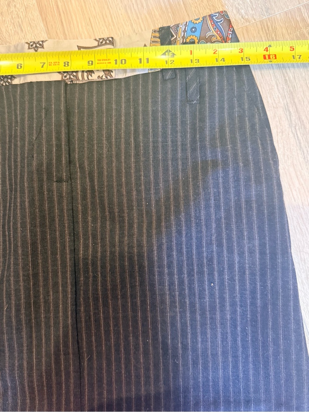 Poleci Y2K Charcoal Pinstripe Skirt Scarf Contrast Waist Retro Eclectic Size M - Picture 6 of 7